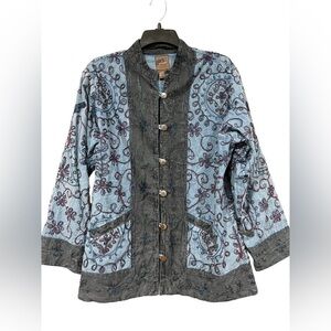 Galeno Cotton Boho Jacket Button Up Blue Size Large Eclectic 90s Y2k